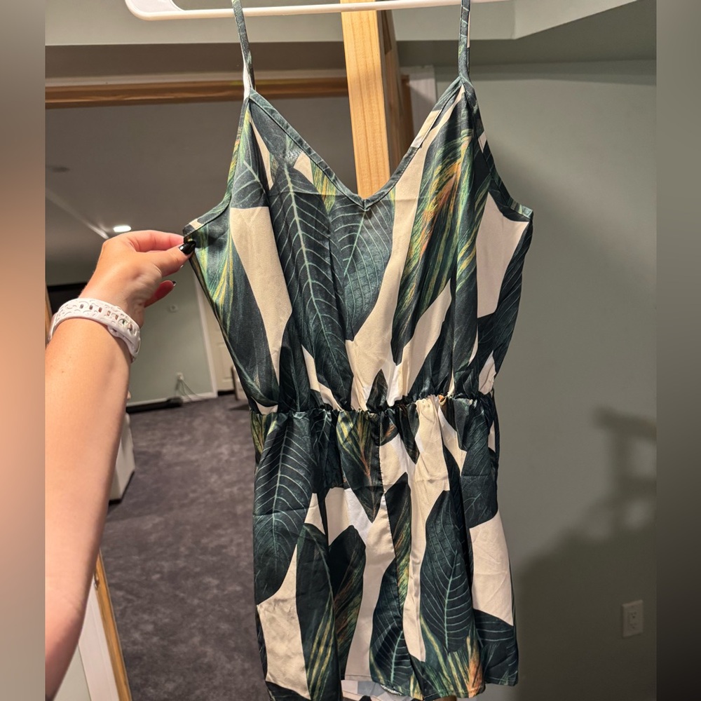 Tropical Leaf Print Romper